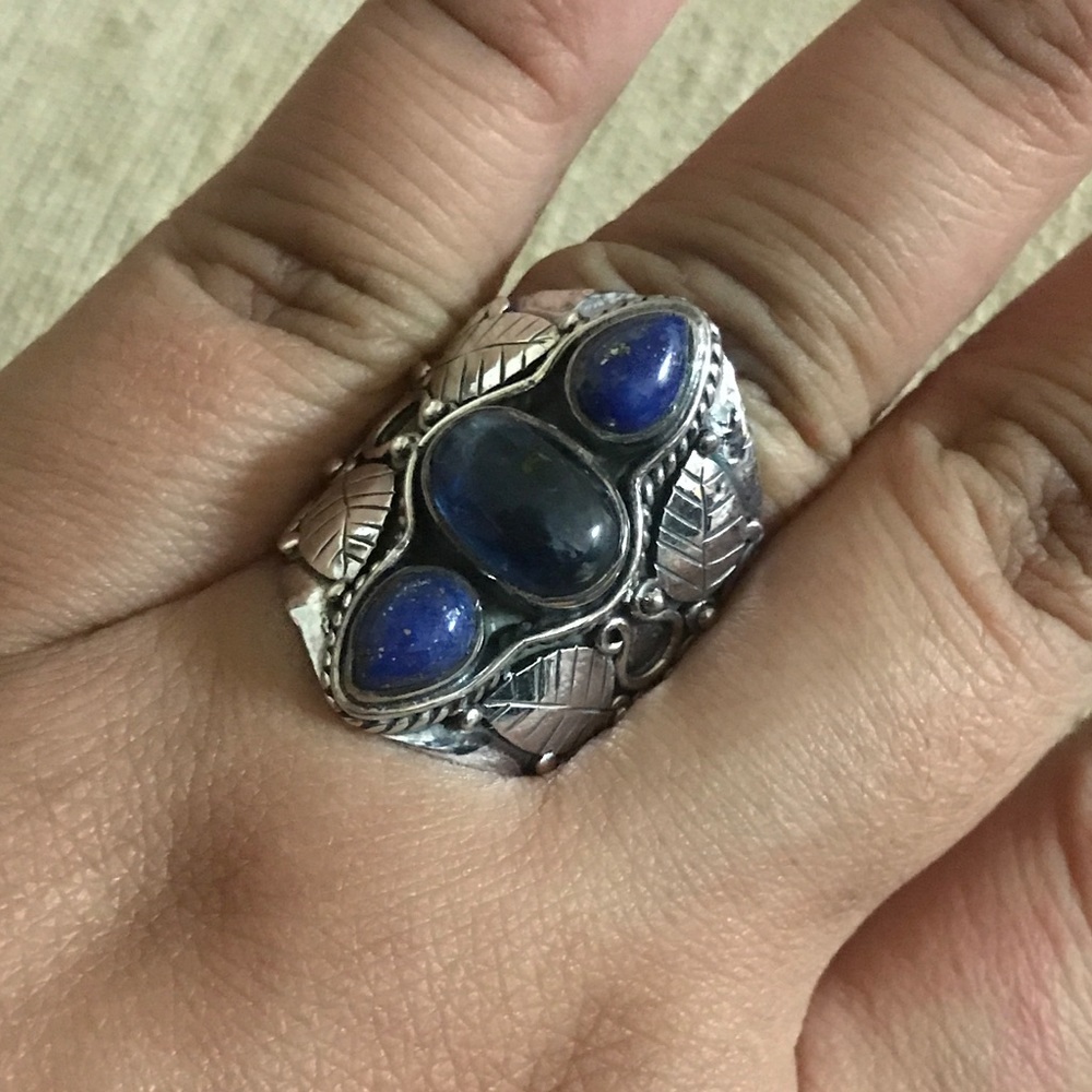 NEW boho lapis Kynaite sterling silver 925 ring